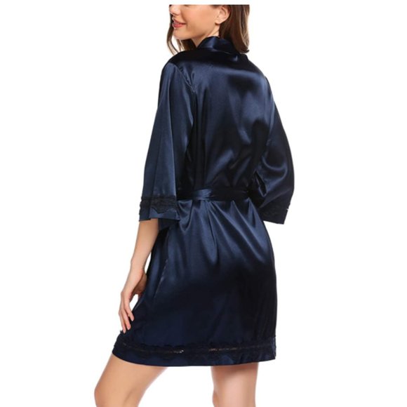 NEW! Sexy Lace Trim Silky Satin Kimono Robe - Picture 2 of 5